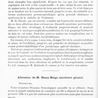 0734 - Page 712 - Réunion neurologique annuelle (3-4 juin 1921). Réponse de M. Souques... / Allocution de M. Henry Meige...