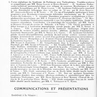 0738 - Page 716 - Société de neurologie de Paris. Séance du 2 juin 1921. Sommaire / Communications et présentations. I. Forme céphalique du syndrome de Parkinson avec tachyphémie, troubles oculaires et sympathiques, par MM. Henri Claude et Dupuy-Dutemps