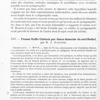 0778 - Page 756 - Société de neurologie de Paris. Séance du 2 juin 1921. Communications et présentations. XIII. Sur un cas de syringomyélie à forme mutilante (type maladie de Morvan), par MM. A. Coyon, J. Lhermitte et Fris-Larrouix / XIV. Fausse griffe cubitale par lésion dissociée du nerf radial, par M. J. Jumentié