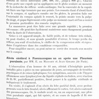 0913 - Page 885 - Congrès des aliénistes et neurologistes de France et des pays de langue française. XXVe session. - Luxembourg-Metz. - 1er-6 août 1921. Communications diverses. I. Neurologie. L'oculo-compresseur « à ressorts », par M. J.-A. Barré... / Abcès cérébral à pneumocoques un an après une pleurésie purulente, par MM. E. de Massary et Jean Girard...