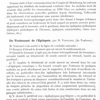 0916 - Page 890 - Congrès des aliénistes et neurologistes de France et des pays de langue française. XXVe session. - Luxembourg-Metz. - 1er-6 août 1921. Communications diverses. I. Neurologie. La domaine mental de l'épilepsie traumatique, par M. Porot... / La tartrate borico-potassique dans le traitement de l'épilepsie, par MM. Pierre Marie, Crouzon et Bouttier / Du traitement de l'épilepsie, par M. Voivenel...