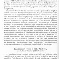 0918 - Page 892 - Congrès des aliénistes et neurologistes de France et des pays de langue française. XXVe session. - Luxembourg-Metz. - 1er-6 août 1921. Communications diverses. II. Psychiatrie. La loi du symbolisme en psychiatrie générale, par M. Hesnard... / Contribution à l'étude de l'état mystique, par M. Eloi Welter...