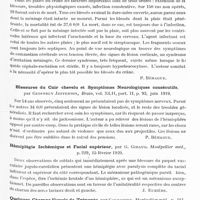 0933 - Page 907 - Analyses. Neurologie. Études spéciales. Cerveau. Perception des sensations et cortex cérébral, par Henry Head, Brain... / La physiologie pathologique des blessures de la tête par arme à feu, par Geoffrey Jefferson. British Journ. of Surgery... / Blessures du cuir chevelu et symptômes neurologiques consécutifs, par Geoffrey Jefferson, Brain... / Hémiplégie ischémique et facial supérieur, par G. Giraud. Montpellier méd... / Quelques champs visuels de trépanés, par Condomine, Montpellier méd...