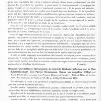 0938 - Page 912 - Analyses. Neurologie. Études spéciales. Cervelet. La dysarthrie des cérébelleux, par G. Milian et E. Schulmann, Paris méd... / Tumeur cérébelleuse. Ecoulement du liquide céphalo-rachidien par le nez. Amincissement des parois crâniennes. Crâne en coquilles d'oeuf, par Paul Descomps, Constantin, Pierre Merle et Quercy, Bull. et mém. de la Soc. méd. des hôpitaux de Paris... / Considérations sur un cas de tumeur de la fosse crânienne postérieure, par E. Medea, Alli della Soc. lombarda di Sc. med. e biol...