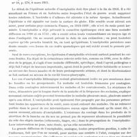 0942 - Page 916 - Analyses. Neurologie. Études spéciales. Organes des sens. Signe d'Argyll Robertson unilatéral par éclat d'obus intraorbitaire, par J. Bollack. Archives d'ophtalmologie... / Épidémiologie. Sur l'étiologie et la prophylaxie de l'encéphalite léthargique ; sa déclaration obligatoire, par Arnold Netter, Bulletin de l'Académie de médecine...