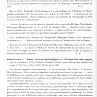 0944 - Page 918 - Analyses. Neurologie. Études spéciales. Épidémiologie. Etude expérimentale de l'encéphalite dite léthargique, par C. Levaditi et P. Harvier, Annales de l'Institut Pasteur... / Contribution à l'étude anatomo-pathologique de l'encéphalite léthargique, par Ch. Achard et Foix. Bulletin et mémoire de la Société médicale des hôpitaux de Paris...