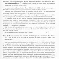 0955 - Page 929 - Analyses. Neurologie. Études spéciales. Dystrophies. Chorée de syndenham compliquée de gangrène des doigts, par Hazel Chodack, Proceedings of the Roy. of Med., Section for the Study of Disease in Children... / Cicatrice cutanée postéruptive. Signe diagnostic du zona vrai d'avec les herpès zostériformes, par J. A. Sicard, Bull. et mém. de la Soc. méd. des hôpitaux de Paris... / Zona du plexus cervical avec troubles moteurs, par A. Lemierre et P. Lantuéjoul, Bull. et mém. de la Soc. méd. des hôpitaux de Paris...