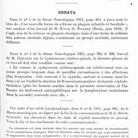0961 - Page 935 - Analyses. Psychiatrie. Études spéciales. Psychoses organiques. Perméabilité des méninges à l'arsenic dans la paralysie générale et dans le tabes, par J. Henry Barbat... Journ. of the Americ. med. Assoc... / Errata