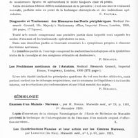 1050 - Page 1020 - Analyses. Neurologie. Études générales. Bibliographie. Chirurgie de l'oeil et de ses annexes, par F. Terrien..., Paris 1921, Masson... / Diagnostic et Traitement des blessures des nerfs périphériques. Medical Research Cournil, His Majesty's Stationnery office, Imperial House, London, 1920... / Les problèmes médicaux de l'aviation. Medical Research Cournil, Imperial House, Vingsway, London, 1920... / Sémiologie. Examen d'un malade « nerveux », par H. Roger. Marseille méd... / Les cautérisations nasales et leur action sur les centres nerveux, par Leprince... Marseille méd...