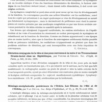 1054 - Page 1024 - Analyses. Neurologie. Études spéciales. Organes des sens. Etudes sur le nystagmus, par Ch. Lafon, Annales d'oculistique... / Déviation conjuguée de la tête et des yeux survenue à la suite d'un traumatisme cranio-facial chez un syphilitique, par Velter et Cousin. Soc. d'opth. de Paris... / Méningo-encéphalocèle postérieure de l'orbite. Les glioses de l'oeil et de l'orbite, par Van Duyse. Soc. belge d'ophtalmol...