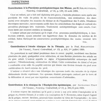 1062 - Page 1032 - Analyses. Neurologie. Études spéciales. Nerfs. Anévrisme de la région pétromastoïdienne ayant entraîné la paralysie des cinq nerfs crâniens : VII, VIII, IX, X, XI, par Molinié. Comité médical des Bouches-du-Rhône... Marseille méd... / Paralysie médico-cubitale, par G. Aymès. Comité méd. des Bouches-du-Rhône... Marseille méd... / Infections. Contribution à la paralysie postdiphtéritique des mains, par H. Solaweitschik, Neurolog. Centralblatt... / Contribution à l'étude clinique de la tétanie, par le Prof. Schlesinger..., Neurol. Centralblatt... / Contribution à la clinique de l'encéphalite épidémique, par Alexandre Pilcz..., Neurolog. Centralblatt...