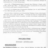 1074 - Page 1044 - Analyses. Neurologie. Études spéciales. Névroses. La phényléthylmalonylurée (Gardénal, luminal) dans le traitement de l'épilepsie, par Gaston Bergès, Thèse de Paris, 1921 / Psychiatrie. Études générales. Bibliographie. Les amnésies de guerre, par A. Régis. Thèse de Bordeaux..., 1920