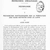1079 - Page 1049 - Mémoires originaux. Neurologie. I. Recherches histologiques sur la formation des voies motrices chez le lapin, par André Barbé