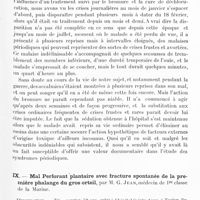1193 - Page 1159 - Société de neurologie de Paris. Séance du 3 novembre 1921. Communications et présentations. VIII. Ataxie cérébelleuse périodique, par M. Henri Verger... / IX. Mal perforant plantaire avec fracture spontanée de la première phalange du gros orteil, par M. G. Jean...