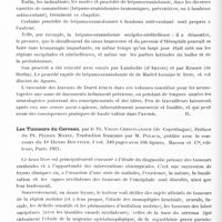 1200 - Page 1166 - Analyses. Neurologie. Études générales. Bibliographie. Traumatismes cranio-cérébraux, par Pr H. Duret... Paris, Alcan, édit. 1920 / Les tumeurs du cerveau, par le Pr. Viggo Christiansen... Préface du Pr. Pierre Marie. Traduction française par M. Polack, publiée avec le concours du Dr Henri Bouttier... Masson et Compagnie, éditeurs, Paris. 1921