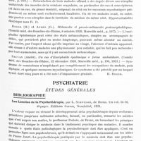 1223 - Page 1189 - Analyses. Neurologie. Études spéciales. Épidémiologie. Encéphalite léthargique. Notices bibliographiques / Psychiatrie. Études générales. Bibliographie. Les limites de la psychothérapie, par L. Schnyder... Editions Forum, Neuchâtel, 1921
