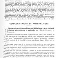 1289 - Page 1251 - Société de neurologie de Paris. Séance du 1er décembre 1921. Sommaire / Communications et présentations. I. Hémisyndrome sympathique et médullaire à type irritatif, à évolution intermittente et rythmée, par MM. J. Babinski et J. Jumentié