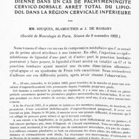 0038 - Page 6 - Mémoires originaux. Neurologie. II. Injection lipiodolée sous-arachnoïdienne dans un cas de pachyméningite cervico-dorsale. Arrêt total du lipiodol dans la région cervicale inférieure, par MM. Souques, Blamoutier et J. de Massary