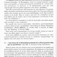 0118 - Page 86 - Société de neurologie de Paris. Séance du 10 janvier 1924. Communications et présentations. I. Atrophie musculaire du type myopathique avec troubles psychiques et crises comitiales (discussion sur l'étiologie traumatique et sur la nature), par MM. O. Crouzon, J.-A. Chavany et René Martin / II. Les fibres de la sensibilité profonde de la face passent-elles par le nerf facial ? par MM. A. Souques et Ed. Hartmann
