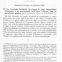 0133 - Page 101 - Société de neurologie de Paris. Séance du 10 janvier 1924. Communications et présentations. VII. Syndrome inférieur du noyau rouge, troubles psycho-sensoriels d'origine mésocéphalique, par M. Ludo van Boggaert... communiqué par M. Charles Foix / Addendum à la séance du 6 décembre 1923. Un cas d'atrophie bilatérale du trapèze de type myopathique consécutive à un traumatisme local dans l'enfance, chez un paralytique général, par J. Lhermitte, Cénac et Noel Péron
