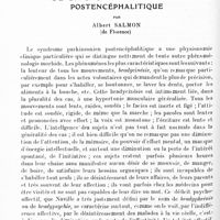 0224 - Page 192 - Mémoires originaux. Neurologie. IV. Sur le mécanisme pathogénique du syndrome parkinsonien postencéphalitique, par Albert Salmon...