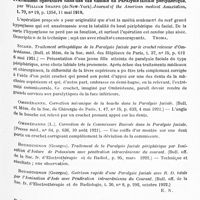 0317 - Page 285 - Analyses. Neurologie. Études spéciales. Nerfs crâniens. Paralysie faciale consécutive au traitement de Pasteur contre la rage. Relation d'un cas de diplégie faciale apparue soixante-treize jours après le commencement des injections prophylactiques, par Robert L. Levy. Journal of the American medical Association... / Traitement des paralysies faciales d'origine périphérique, par A. Austregesilo. Archivos brasileiros de Neuriatria e Psichiatria... / Traitement opératoire dans des cas choisis de paralysie faciale périphérique, par William Sharpe. Journal of the American medical Association... / De la sensibilité chimique des terminaisons du pneumogastrique pulmonaire, par A. Pi Suner et J. M. Bellido. Journ. de physiol. et de pathol. génér...