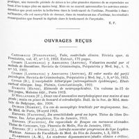 0319 - Page 287 - Analyses. Neurologie. Études spéciales. Nerfs crâniens. L'asthme, syndrome d'hypertonie pneumogastrique dont le traitement de choix est la belladone, par Camille Lian... Presse méd... / Ouvrages reçus