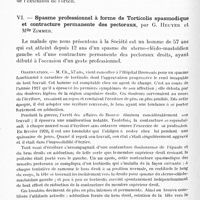 0418 - Page 386 - Société de neurologie de Paris. Séance du 6 mars 1924. Communications et présentations. V. A propos du signe de Babinski dans la paralysie spinale infantile, par MM. Souques et Ducroquet / VI. Spasme professionnel à forme de torticolis spasmodique et contracture permanente des pectoraux, par G. Heuyer et Mlle Zimmer