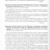 0510 - Page 478 - Analyses. Neurologie. Études spéciales. Nerfs périphériques. Dégénération des nerfs périphériques, par C. Manalag. Philippine medical Journal of Science, B. Tropical medecine... / Altérations des fibres nerveuses myéliniques sous l'action des anesthésiques et de divers poisons nerveux, par L. Lapicque et R. Legendre. J. de physiologie et de path. gén... / Recherches anatomo-cliniques sur les névromes d'amputation douloureux. Nouvelles contributions à l'étude de la régénération nerveuse et du neurotropisme, par G. Marinesco. Philosophical Transactions of the Roy. Soc. of London...