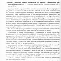 0516 - Page 484 - Analyses. Neurologie. Études spéciales. Nerfs périphériques. Les troubles de la pallesthésie (sensibilité vibratoire) dans les lésions traumatiques des troncs nerveux périphériques, par Casimiro Franck. Arch. gen. di Neurologia, Psichiatria e Psichoanalisi... / Troubles trophiques osseux consécutifs aux lésions traumatiques des nerfs périphériques, par F. Trocello. Annali di Med. Navale e Coloniale...