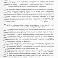 0533 - Page 501 - Analyses. Neurologie. Études spéciales. Nerfs périphériques. Manifestation rapide de régénération du nerf médian après greffe de Nageotte, par Ch. Walther. Bull. et mém. de la Soc. de chirurgie de Paris... / Pathogénie et traitement chirurgical des causalgies, par Renato Mosti. Il Policlinico (Sezione pratica)...