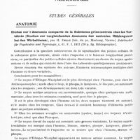 0634 - Page 598 - Analyses. Neurologie. Études générales. Anatomie. Etudes sur l'anatomie comparée de la substance grise centrale chez les vertébrés (Studien zur vergleichenden Anatomie des zentralen Höhlengraus bei den Wirbeltieren), par H. Zweig (lab. du Pr. Marburg. Vienne). Jahrbucher für Psychiatrie und Neurologie...