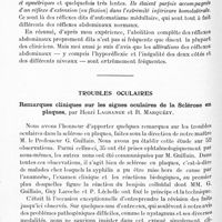 0748 - Page 712 - Ve Réunion neurologique internationale annuelle. 30-31 mai 1924. Communications. Troubles de la sensibilité. Troubles de la réflectivité. Les réflexes abdominaux dans la sclérose en plaques, par le Pr. G.-H. Monrad-Krohn... / Troubles oculaires. Remarques cliniques sur les signes oculaires de la sclérose en plaques, par Henri Lagrange et R. Marquézy