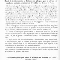 0826 - Page 790 - Ve Réunion neurologique internationale annuelle. 30-31 mai 1924. Communications. Etiologie. A propos de la sclérose en plaques héréditaire et familiale, par André Léri / Thérapeutique. Essai de traitement de la sclérose en plaques par le sérum de malades anciens devenus non évolutifs, par Dumas et Foix / Essais thérapeutiques dans la sclérose en plaques, par Piero Boveri...