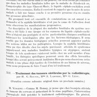 0861 - Page 825 - Société de neurologie de Paris. Séance du 5 juin 1924. Communications et présentations. XI. Sur l'origine hérédo-syphilitique probable d'une affection ayant les caractères cliniques d'une maladie familiale atypique, par MM. G. Guillain, Th. Alajouanine et R. Huguenin / XII. Traitement des tumeurs cérébrales par la radiothérapie, par M. G. Roussy, Mme S. Laborde, Mlle G. Lévy