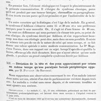 0141 - Page 93 - Société de neurologie de Paris. Séance du 1er juillet 1926. Discussions et communications. XI. Sur un cas de syndrome d'Addisson produit par un paragangliome de la capsule surrénale. Etude clinique et anatomo-pathologique, par Ricardo Riemer, Magarinostorres et Austregesilo Filho... / XII. Déviation de la tête et des yeux apparaissant par crises en même temps qu'une paralysie faciale périphérique opposée, par D. Paulian...