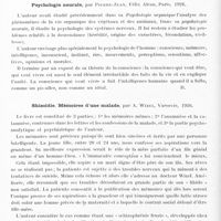 0166 - Page 114 - Analyses. Bibliographie. Psychologie pathologique, par H. Wallon. Félix Alcan, Paris 1926 / Psychologie neurale, par Pierre-Jean, Félix Alcan, Paris, 1926 / Shizoïde. Mémoires d'une malade, par A. Wizel, Varsovie, 1926