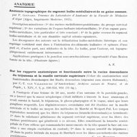 0167 - Page 115 - Analyses. Neurologie. Études générales. Anatomie. Anatomie topographique du segment bulbo-médullaire et de sa gaine osseuse, par P. Goinard. Travaux du laboratoire d'anatomie de la Faculté de médecine d'Alger... / Sur les rapports anatomiques et fonctionnels entre la racine descendante du trijumeau et la moelle cervicale supérieure (Ueber die anatomischen und funktionelles Beziehungen der Radix descendens trigemini zum oberen Halsmark), par C.-T. van Valkenburg... Archives suisses de neurol. et de psych... / Bodenstriae. Corpus ponto-bulbare. Fasciculus arcuatus circumolivaris, par H. Schaeffer. Arch. suisses de neurol. et de psych... / La capacité crânienne du cobaye sauvage et du cobaye domestique. (On the cranial capacity of the grinea pig wild and domesticated), par H. Donaldson... Archives suisses de neurol. et de psych...