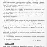 0168 - Page 116 - Analyses. Neurologie. Études générales. Anatomie. La capacité crânienne du cobaye sauvage et du cobaye domestique (On the cranial capacity of the grinea pig wild and domesticated), par H. Donaldson... Archives suisses de neurol. et de psych... / Sur un procédé simplifié pour la coloration des gaines de myéline (Uber ein vereinfachtes Verfahren bei der Markscheidenfärburg), par E. Landau... Archives suisses de neurol. et de psych... / Quelques méthodes simples pour la coloration de la névroglie, par S. Ramon Cajal... Arch. suisses de neurologie et de psychiatrie... / Physiologie. L'état actuel du problème de la nature des sensations de couleur, par Chr. Ladd. Franklin. Année psychol...
