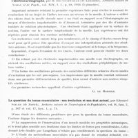 0170 - Page 118 - Analyses. Neurologie. Études générales. Physiologie. Contribution à l'étude de la pathogénie de la narcolepsie (en russe), par B.-N. Mankowsky, Sovremennaïa Psychonebrologia... / Constatations expérimentales sur l'activité de l'onde afférente sensitive au niveau médullaire. Courbes obtenues sur la moelle du chien à l'aide de l'électrocardiographe, par H. Brunschweiler... Archives suisses de neurol. et de psych... / La question du tonus musculaire : son évolution et son état actuel, par Edouard Seiler... Archives suisses de neurologie et de psychiatrie...