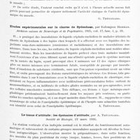 0171 - Page 119 - Analyses. Neurologie. Études générales. Physiologie. La question du tonus musculaire : son évolution et son état actuel, par Edouard Seiler... Archives suisses de neurologie et de psychiatrie... / Etudes expérimentales sur la chorée de Sydenham, par Eufemjusz Herman. Archives suisses de neurologie et de psychiatrie... / Le tonus d'attitude ; les dystonies d'attitude, par A. Thévenard. Société de biologie...