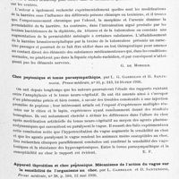 0173 - Page 121 - Analyses. Neurologie. Études générales. Physiologie. La barrière hématoencéphalitique dans les conditions normales et pathologiques, par L. Stern... Arch. suisses de neurologie et de psychiatrie... / Choc peptonique et tonus parasympathique, par L. G. Garrelon et D. Santenoise. Presse médicale... / Appareil thyroïdien et choc peptonique. Mécanisme de l'action du vague sur la sensibilité de l'organisme au choc, par L. Garrelon et D. Santenoise. Presse médicale...