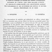 0219 - Page 167 - Mémoires originaux. III. Le signe de Babinski en dehors des lésions pyramidales. Extension de l'orteil chez deux malades atteints de funiculite lombo-sacrée avec amyotrophie globale des fléchisseurs et des extenseurs des orteils et du pied. Origine périphérique de ce signe, par A. Rouquier et D. Couretas