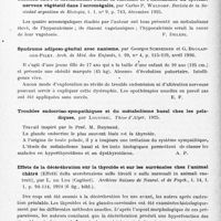 0250 - Page 198 - Analyses. Neurologie. Études spéciales. Glandes à sécrétion interne et syndromes glandulaires. Contribution à la clinique des tumeurs hypophysaires basée sur 100 cas opérés par l'auteur d'après sa méthode endonasale, par Oskar Hirsch... Presse médicale... / Relation entre le métabolisme basal, la calcémie et l'excitabilité du système nerveux végétatif dans l'acromégalie, par Carlos P. Waldorp. Revista de la Sociedad argentina de Biologia... / Syndrome adiposo-génital avec nanisme, par Georges Schreiber et G. Boulanger-Pilet. Arch. de méd. des enfants... / Troubles endocrino-sympathiques et du métabolisme basal chez les peladiques, par Loustric. Thèse d'Alger, 1925 / Effets de la décérébration sur la thyroïde et sur les surrénales chez l'animal châtré (Effetti della scerebrazione sulle tiroidi e sulle surrenali in animali castrati), par L. de Lisi... Archives suisses de neurol. et de psych...