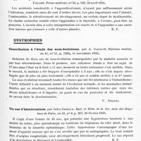 0317 - Page 265 - Analyses. Neurologie. Études spéciales. Glandes à sécrétion interne et syndromes glandulaires. Traitement de l'insuffisance ovarienne par doses massives de calcium, par Al. Crainicianu... Presse médicale... / L'appendice possède-t-il une fonction endocrine ? par François Moutier et René Fouché. Presse médicale... / Dystrophies. Contribution à l'étude des sous-évolutions, par A. Gallupi. Riforma medica... / Un cas d'hémicraniose, par Jules Derreux. Bull. et mém. de la Soc. méd. des hôpitaux de Paris... / Radiographies du crâne dans la maladie de Paget, par Worms. Soc. de laryngologie des hôpitaux...