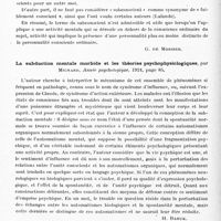 0320 - Page 268 - Analyses. Psychiatrie. Études générales. Psychologie. Quelques remarques sur le subconscient, par Ed. Claparède... Arch. suisses de neurologie et de psychiatrie... / La subduction mentale morbide et les théories psychophysiologiques, par Mignard, Année psychologique... / La question de l'étude expérimentale des émotions chez les psychopathes, par S. S. Sergheievsky. Journal nevropatologhii y psychiatrii imeni S. S. Korsakova...