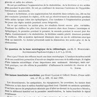 0323 - Page 271 - Analyses. Psychiatrie. Études générales. Sémiologie. Quelques recherches sur la lipoïdémie spécialement chez les aliénés, par C.-J. Parhon et Marie Parhon. Bull. de la Soc. roumaine de neurol., psychiatr. psychol. et endocrinologie... / La question de la base sociologique de la réflexologie, par K.-S. Mokoulsky. Sovremennaia Psychomorologia... / Les haines familiales morbides, par Henri Claude et Gilbert Robin. Presse médicale...
