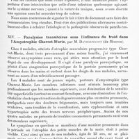0499 - Page 447 - Société de neurologie de Paris. Séance du 4 novembre 1926. Communications et présentations. XIV. Sur un cas de polynévrite datant de l'enfance, par MM. Noica et D. Bagdasar... / XIV. Paralysies transitoires sous l'influence du froid dans l'amyotrophie Charcot-Marie, par M. Davidenkoff...