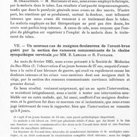 0514 - Page 462 - Réunion neurologique de Strasbourg (Filiale de la Société de neurologie de Paris). Séance du 17 janvier 1926. Communications et présentations. VI. Heureux effets du traitement par le phlogétan dans deux nouveaux cas de tabes à la période ataxique, par MM. Barré et Crusem / VII. Un nouveau cas de moignon douloureux de l'avant-bras guéri par la section des rameaux communicants de la chaîne sympathique cervicale, par MM. R. Leriche et R. Fontaine