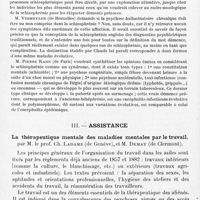 0536 - Page 480 - Congrès des aliénistes et neurologistes de France et des pays de langue française. XXXe session. Genève-Lausanne, 2-7, août 1926. Rapports. II. Psychiatrie. 2° Démence précoce et schizophrénie, par M. le Professeur Henri Claude... / III. Assistance. La thérapeutique mentale des maladies mentales par le travail, par M. le Prof. Ch. Ladame..., et M. Demay...